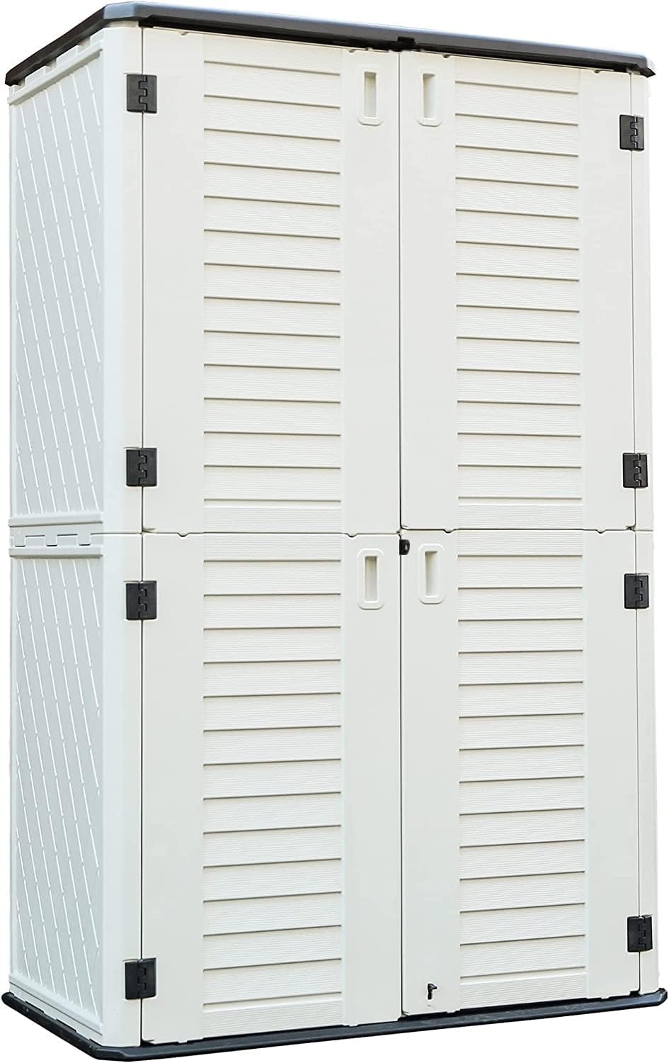 Kinying 4×2.5 Ft Vertical Outdoor Storage Cabinet – Weatherproof Shed for Tools, Bike, Patio Furniture & Lawn Mower, Off-White