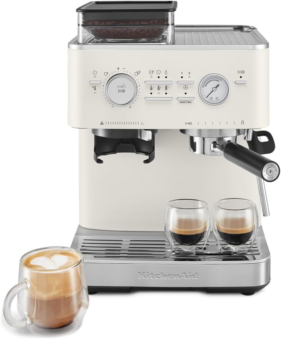 KitchenAid Semi Automatic Espresso Machine with Burr Grinder, 2.5L, KES6551PL, Porcelain White