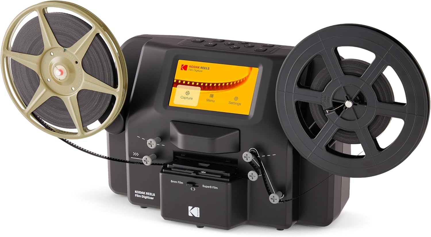 KODAK REELS 8mm & Super 8 Film Digitizer with 5” Screen, Frame-by-Frame Scanner to MP4 on SD Card for 3”-9” Reels