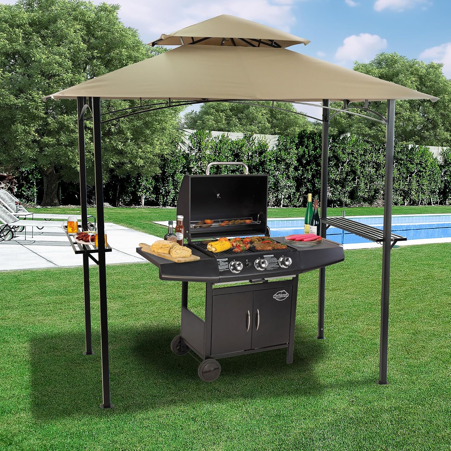 Kozyard Andra Soft Top BBQ Canopy – 8’X5′ Outdoor Grill Gazebo Grill Canopy (Tent) with 4pcs Detachable LED Light