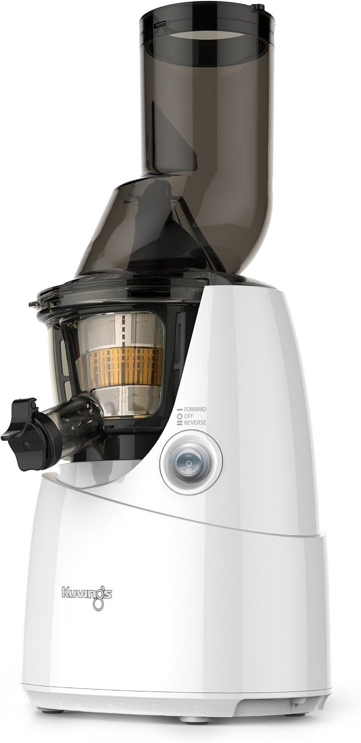 Kuvings Whole Slow Juicer White B6000W with Sortbet Maker, Cleaning Tool Set, Smart Cap and Recipe Book 9″ X 8.2″ X 17.6″