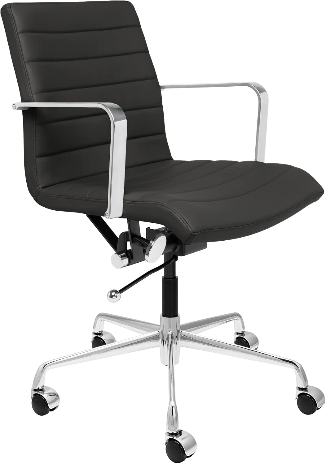 Laura Davidson Furniture SOHO II Ribbed Office Chair – Mid Back Desk Chair, Ergonomically Designed with Arm Rest & Swivel, Made of Faux Leather, Black, Computer Chair