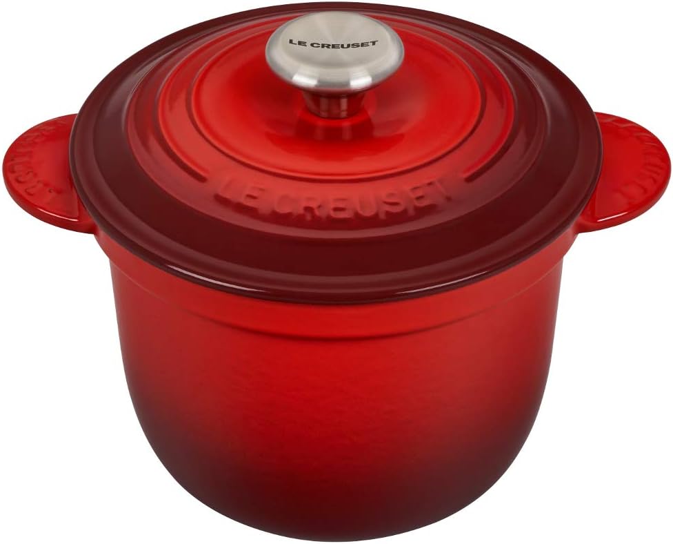 Le Creuset Enameled Cast Iron Rice Pot with Lid & Stoneware Insert, 2.25 qt., Cerise