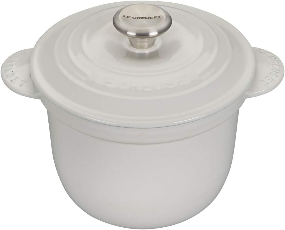 Le Creuset Enameled Cast Iron Rice Pot with Lid & Stoneware Insert, 2.25 qt., White