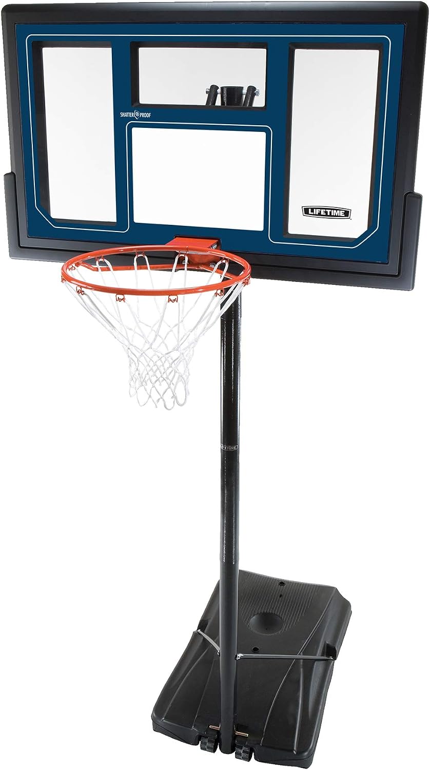 Lifetime 1529 Courtside Height Adjustable Portable Basketball System, 50 Inch Shatterproof Backboard, Black/Red/Blue, Standard