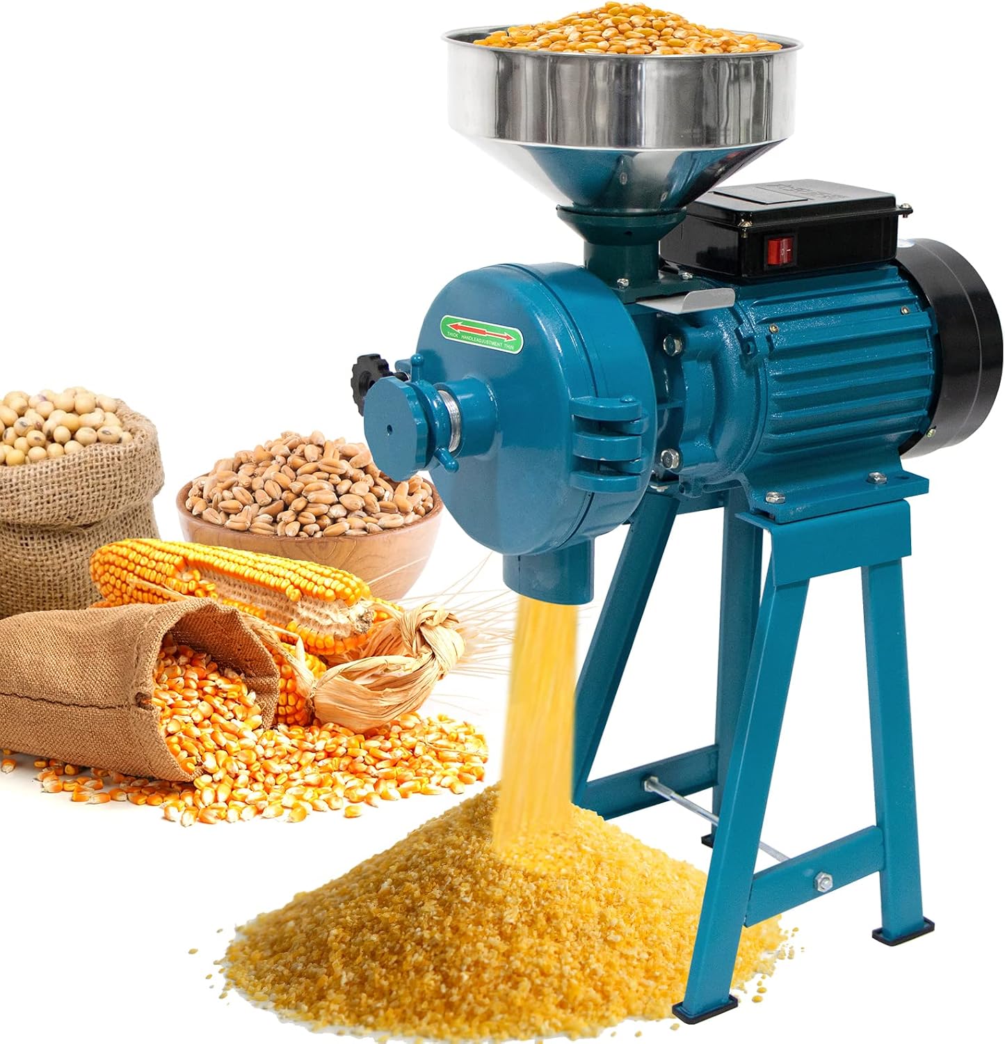 LILYPELLE 3000W Wet Dry Cereals Grinder, 110V Heavy Duty Electric Grain Mill for Rice, Corn, Coffee, Wheat Feed with Funnel