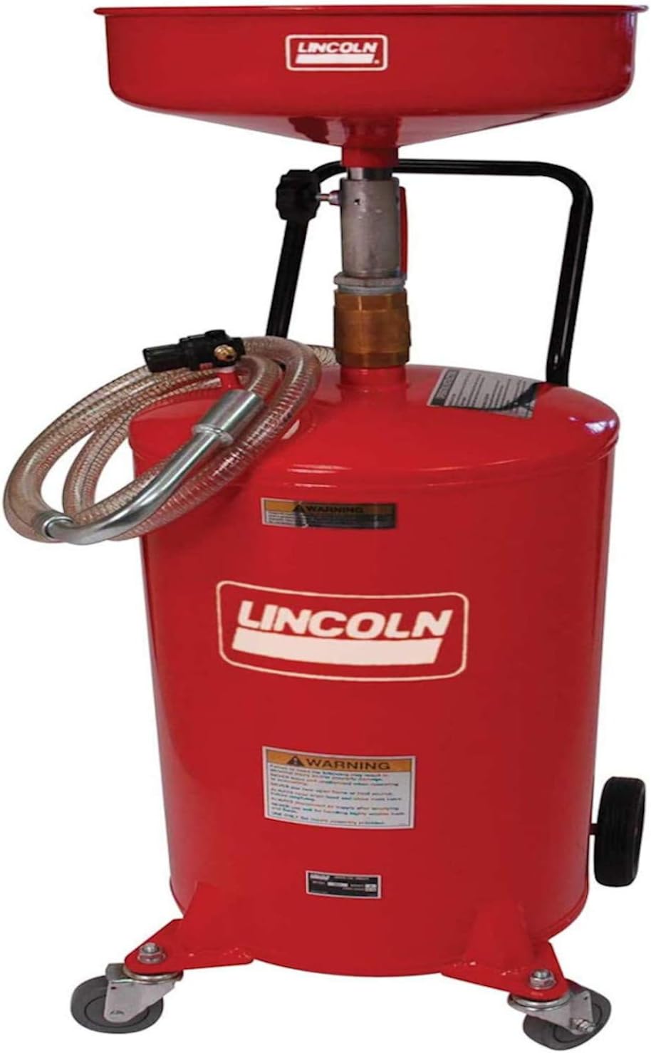 Lincoln 3601 Pneumatic 18 Gallon Pressurized Fluid Drain and Evacuation Tank, 45-72″ Adjustable Funnel Height, Red