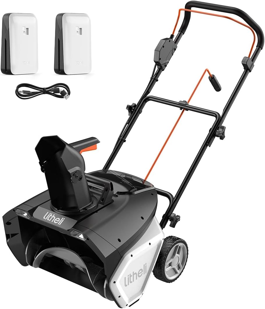 Litheli 2X20V Cordless Snow Blower, 20-inch Snow Thrower with 4.0Ah Battery, Electric Snow Blowers with LED Spotlight and Brushless Motor