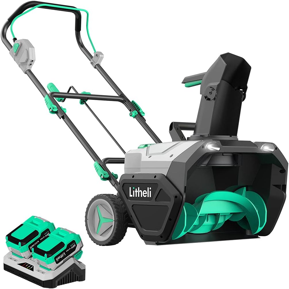 LiTHELi Cordless Snow Blower 2x20V, 20 Inch Battery Powered Snow Thrower with Brushless Motor, 2 x4.0 Ah Batteries & Charger