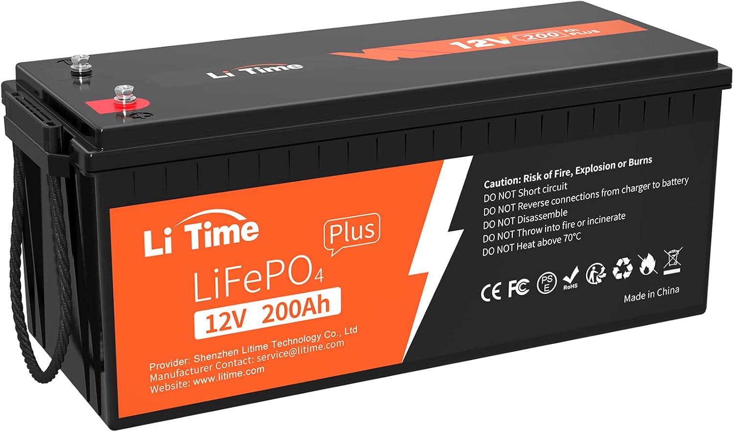 Litime 12V 200Ah LiFePO4 Battery, Built-in 200A BMS, 4000+ Cycles, Max 2560W, FCC&UL Cert, 10-Year Life for RV, Solar, Marine