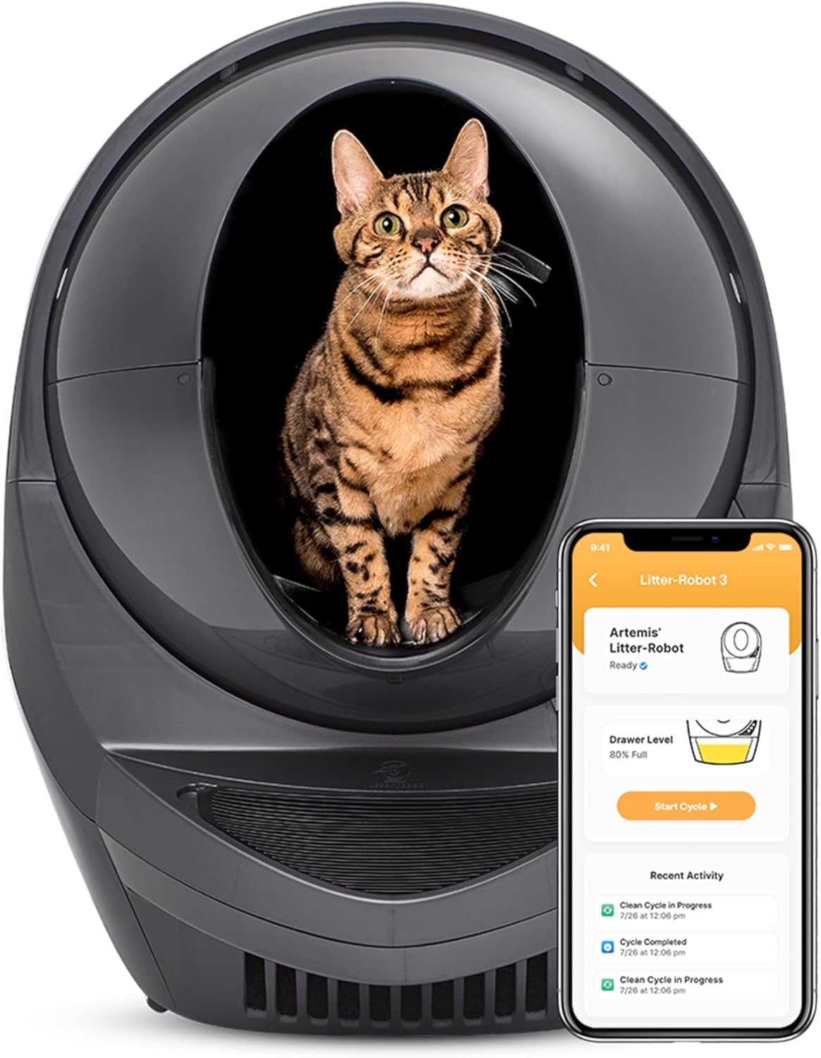 Litter-Robot 3 Connect by Whisker Grey – Automatic Self Cleaning Cat Litter Box, Reduces Odors, Works with Most Clumping Litters
