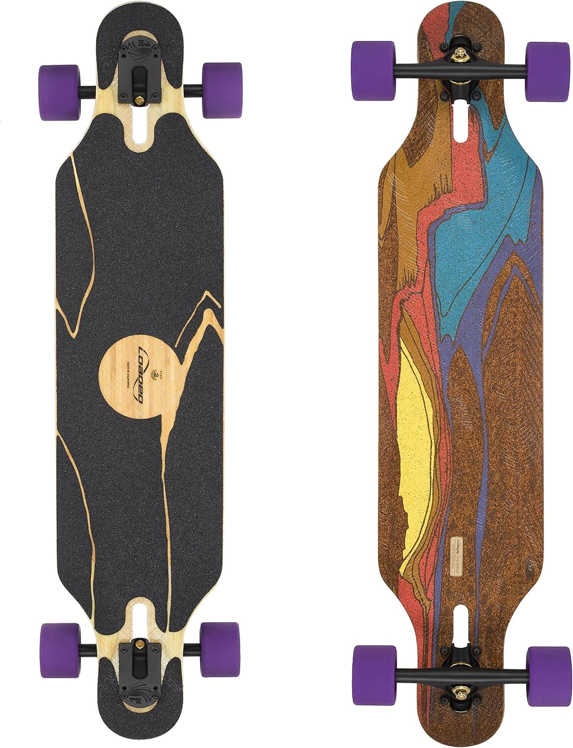 Loaded Boards Icarus Bamboo Longboard Skateboard, Flex 1 (170-250+lbs / 75-115+kg), Orangatang Durian 75mm/83a Wheels