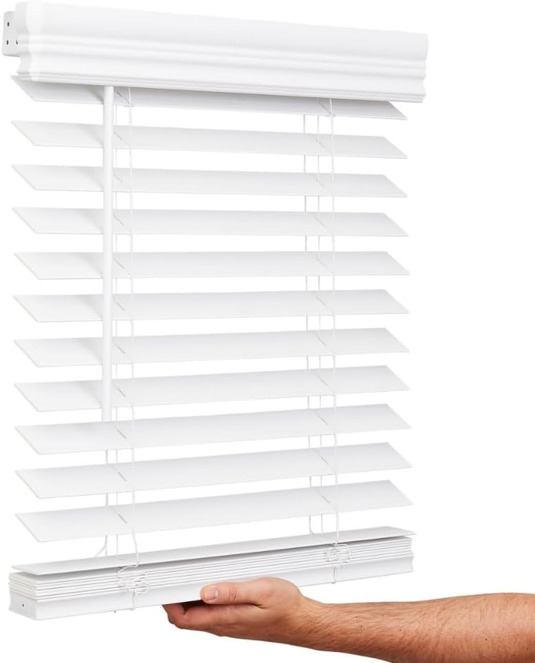 Lotus & Windoware Cordless, 2 Inch Faux Wood Blind, Window Blinds, Blinds & Shades, Blinds for Indoor Windows, Embossed, 83″ x 72″, Bright White