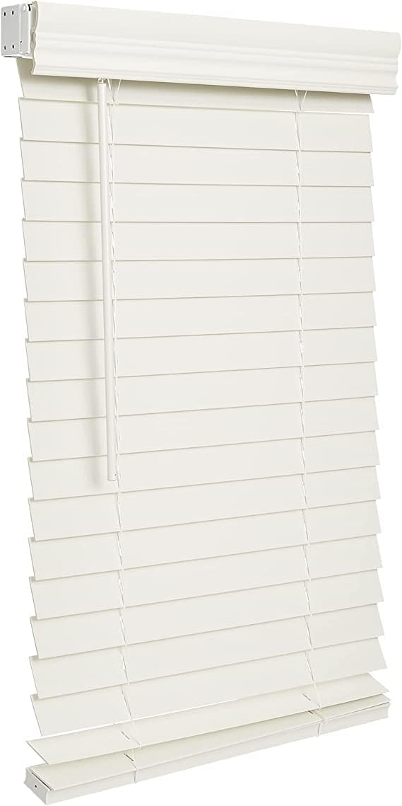 LOTUS & WINDOWARE Cordless 2-inchFaux Wood Blind 78″ Wide x 72″ Long,(Soft White-Antique White),Smooth, Room Darkening, Horizontal Blinds