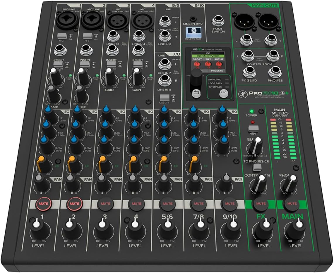 Mackie ProFX10v3+ 10-Channel Professional Analog Mixer with USB, Onyx Mic Preamps, GigFX Effects Engine, and Bluetooth