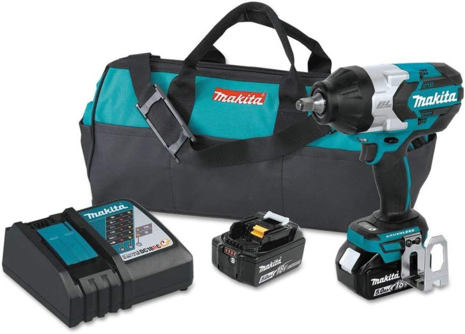 Makita XWT08T 18V LXT Lithium-Ion Brushless Cordless High-Torque 1/2″ Sq. Drive Impact Wrench Kit w/Friction Ring Anvil (5.0Ah)