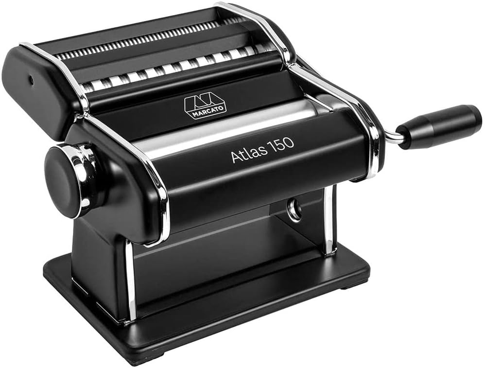 Marcato Atlas Pasta Machine, Black, Includes Pasta Cutter, Hand Crank, and Instructions