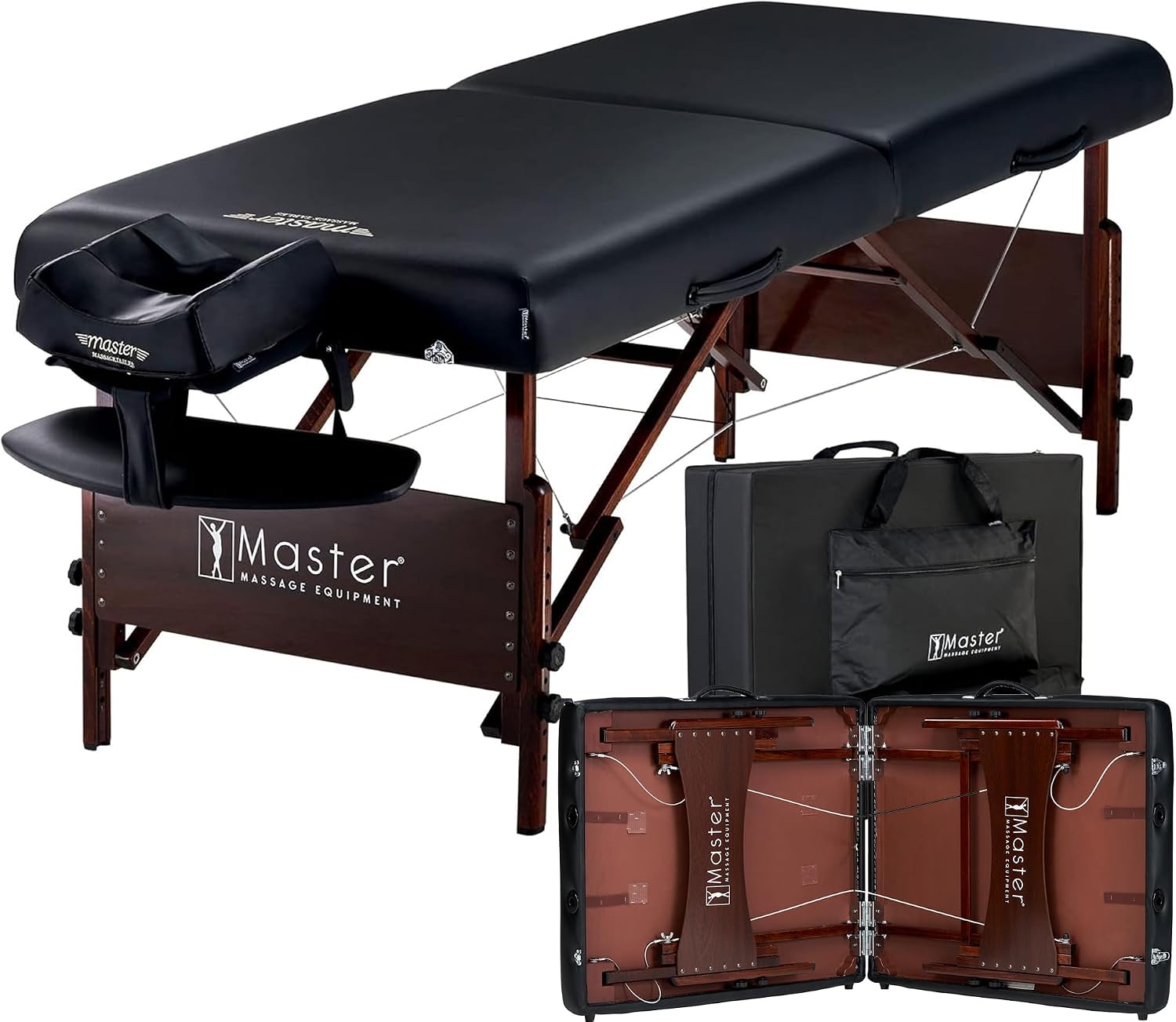 Master Massage 30” Del Ray Portable Massage Table – Lightweight, Adjustable Height, PU Leather, Face Cradle & Carry Case – Black