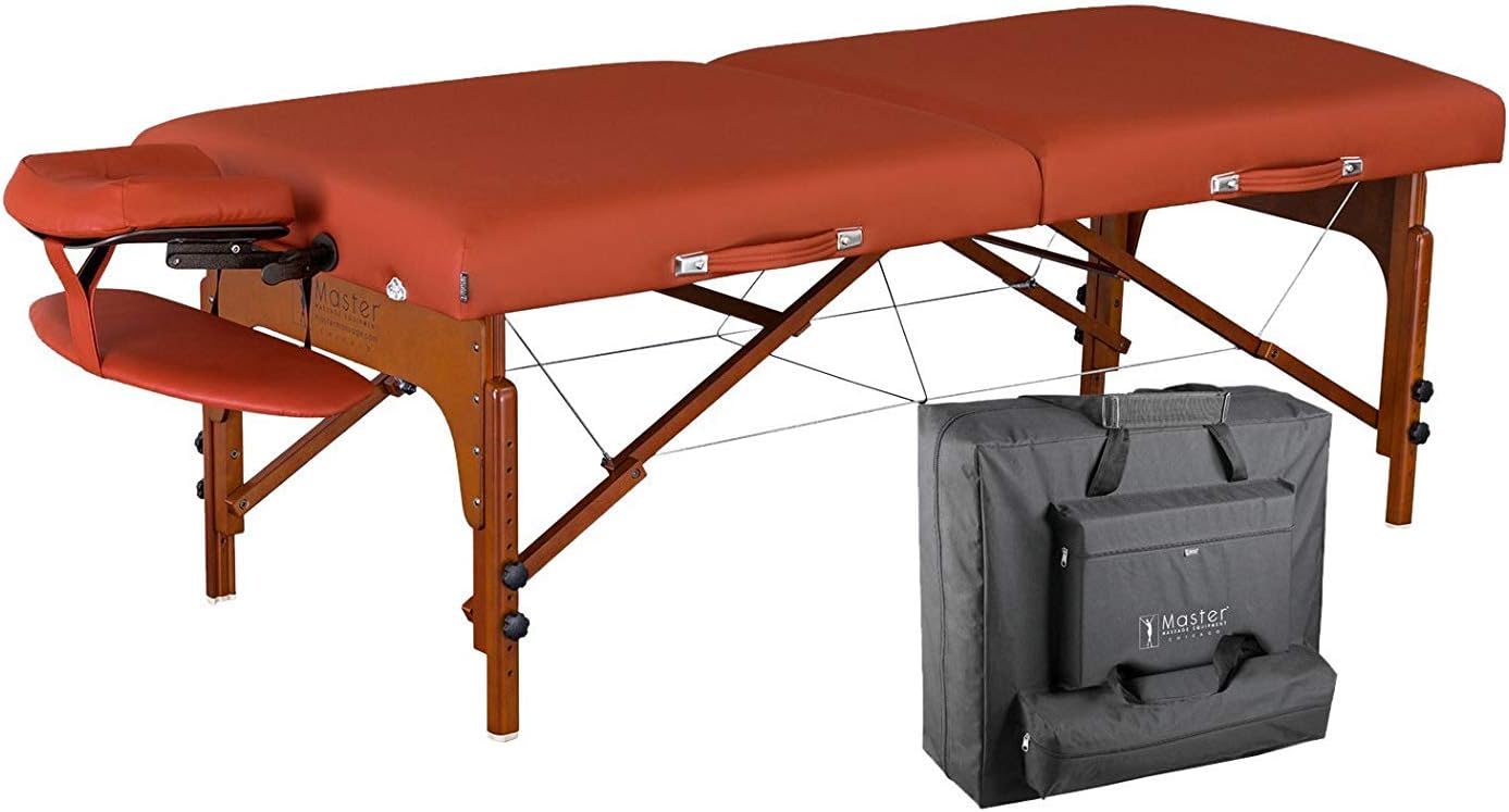 Master Massage 31” Santana Pro Portable Table – Memory Foam, Reiki Panels, Folding Spa/Tattoo/Facial Bed – Mountain Red