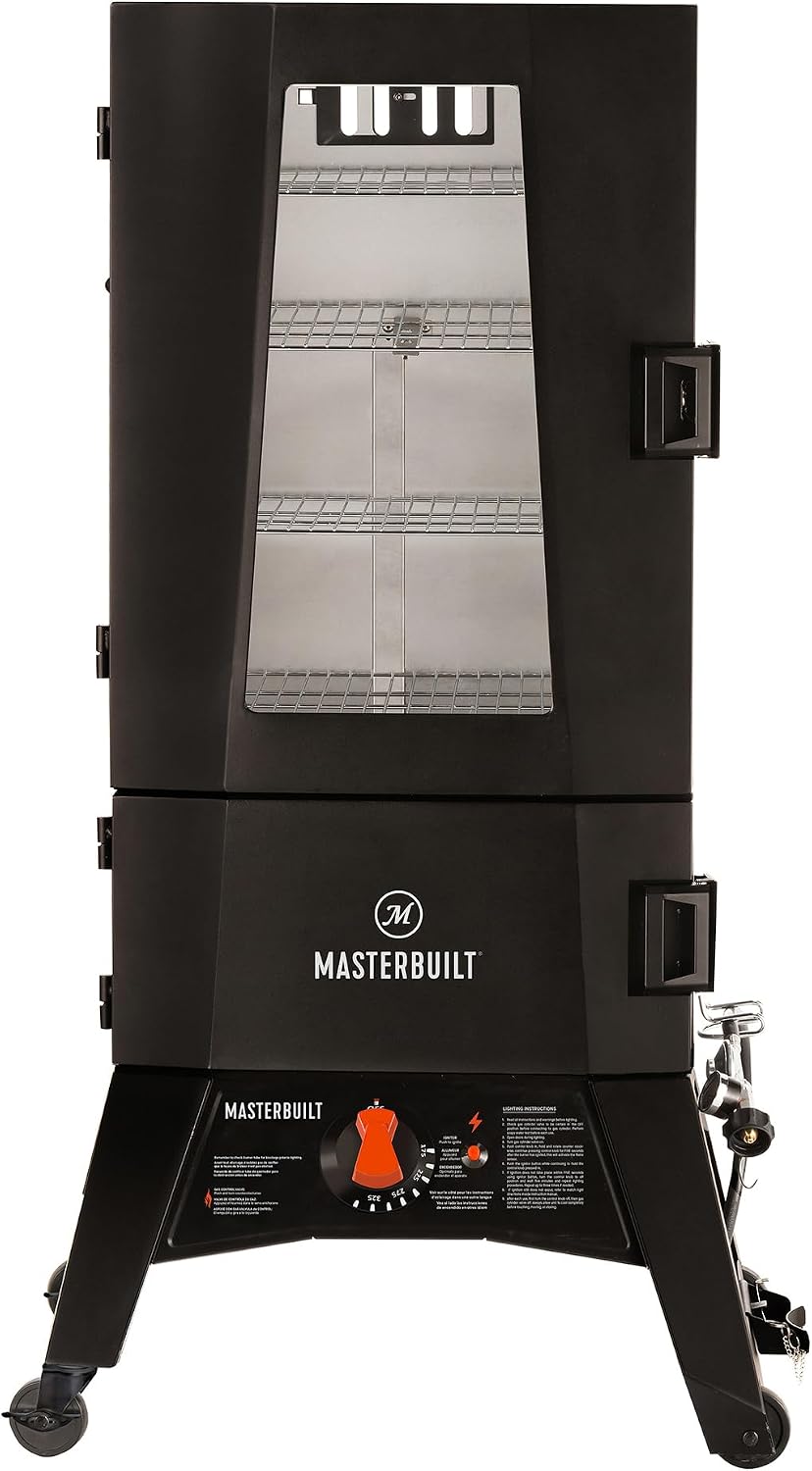 Masterbuilt 40 inch ThermoTemp Propane Gas Vertical BBQ Smoker w Analog Temperature Control & 960 Cooking Square Inches, Black – MB20051316