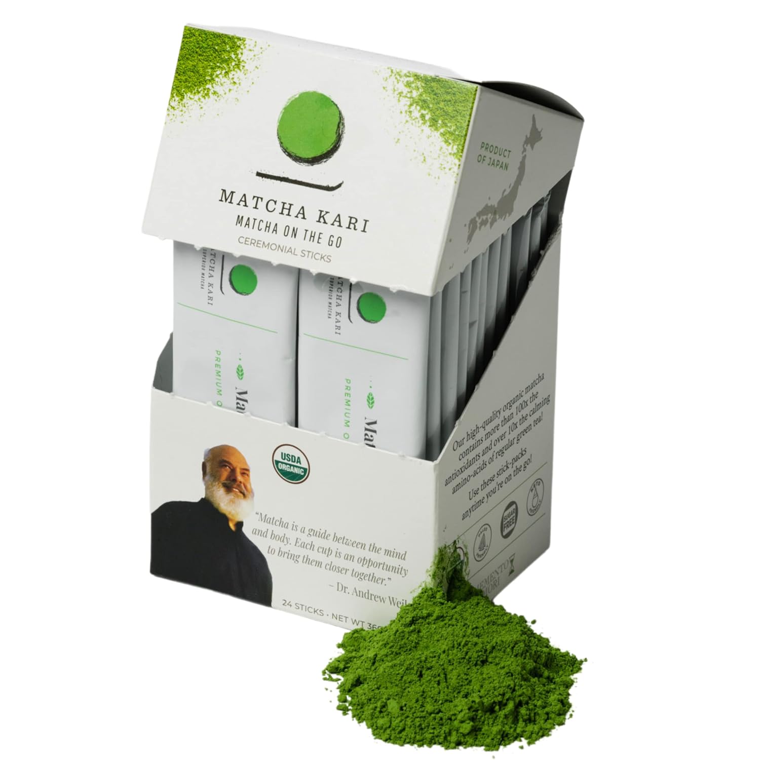 Matcha Green Tea Powder Single Serving Sticks, Dr. Weil’s Ceremonial Organic Matcha Powder Singles Packets – Individual Matcha Tea Packets (24)