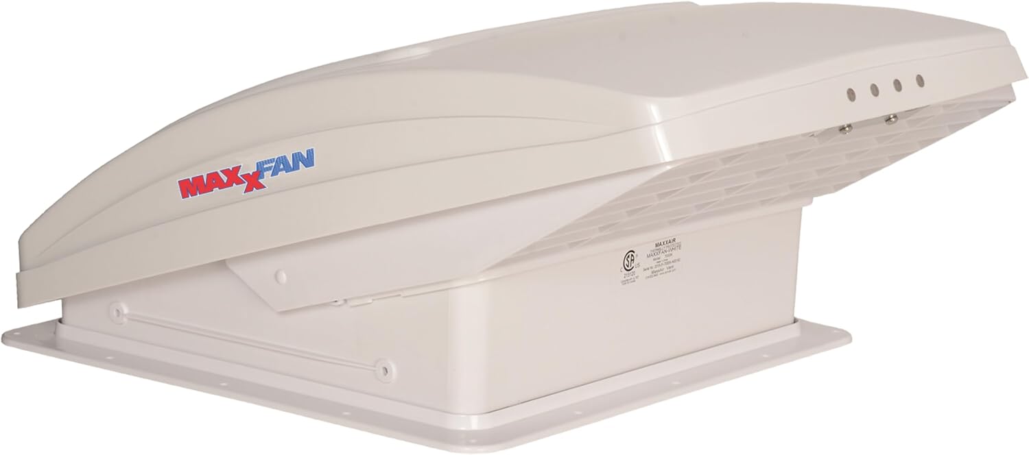 Maxxfan Deluxe – All-In-One RV Vent, Shield & Fan; Built-In Rain Shield, 10 Speed Reversible Fan, White (00-05100K)