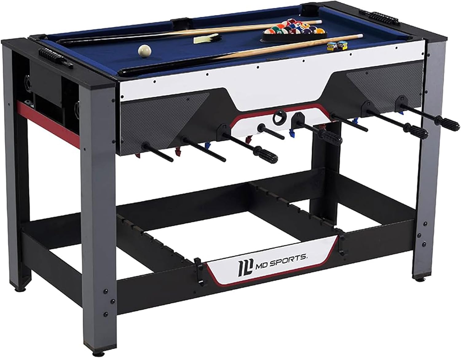 MD Sports 48 Inch 2 in 1 Billiards and Foosbal Swivel Table with Accessories
