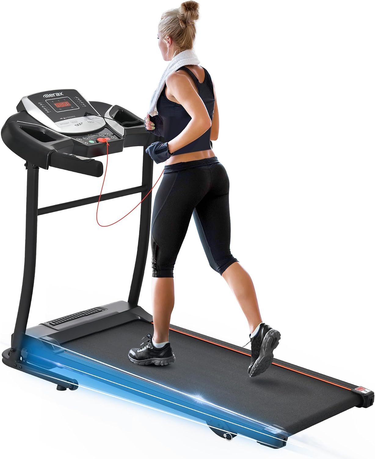 Merax Folding Treadmill – 3 Level Incline, 2.5HP Quiet Brushless Motor, Pulse Sensors, USB Charging, 7.5 MPH, 300 lbs Capacity