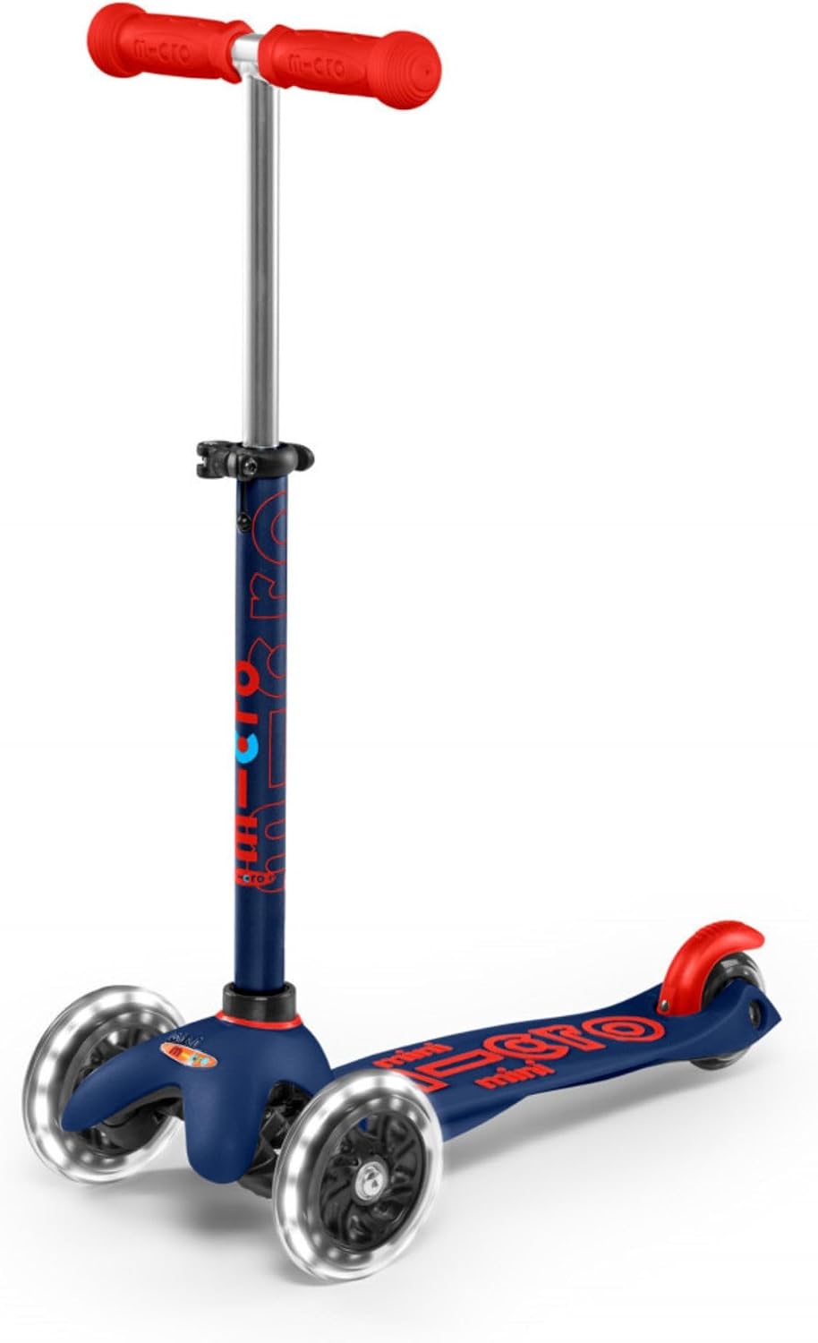Micro Kickboard Mini Deluxe LED Three-Wheeled Lean-to-Steer Swiss-Designed Micro Scooter – Navy Blue