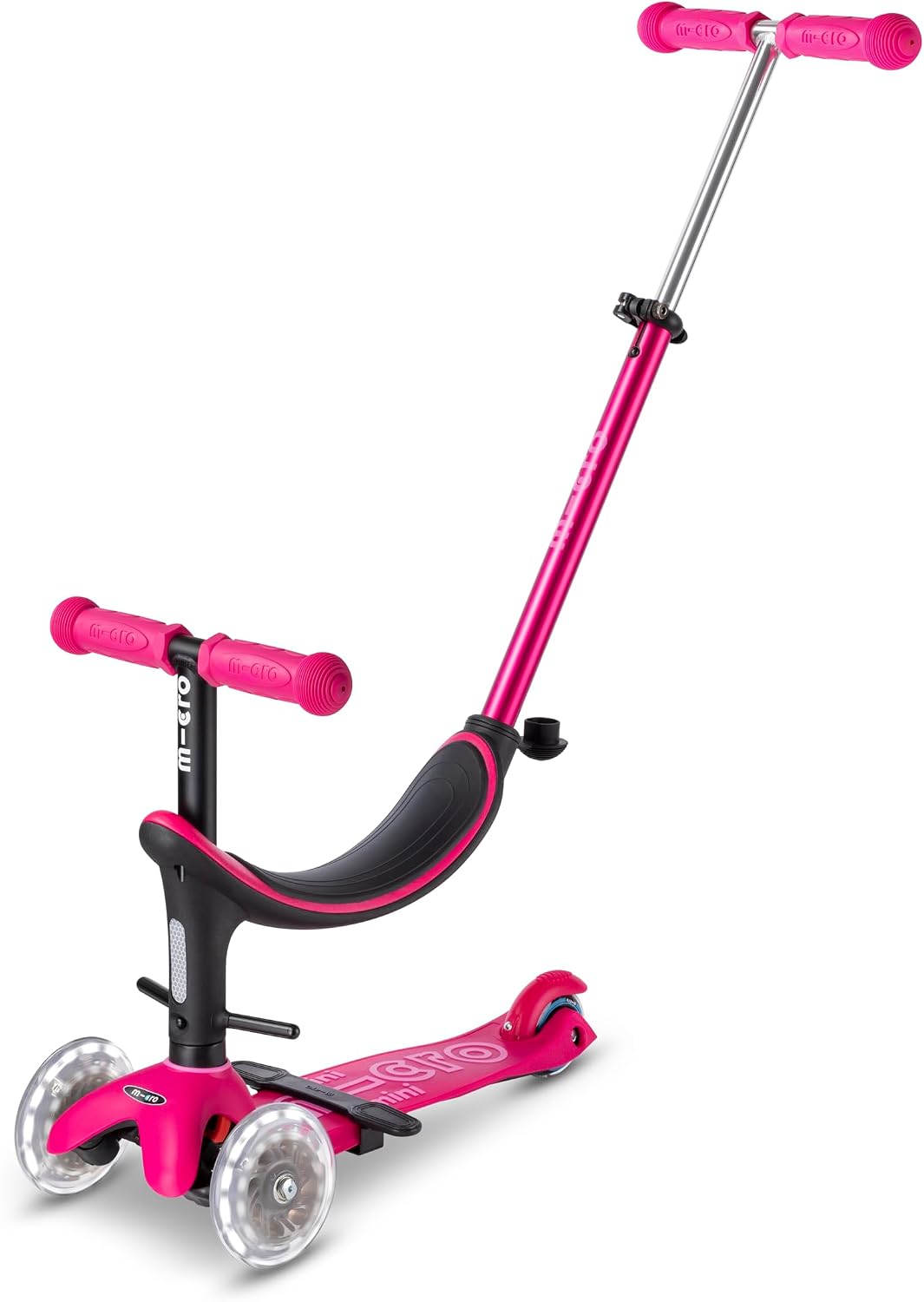 Micro Kickboard – Mini2Grow LED Wheels – 4in1 Scooter – Lean-to-Steer, Swiss Designed Micro Scooter for Kids, Ages 1-6, Pink