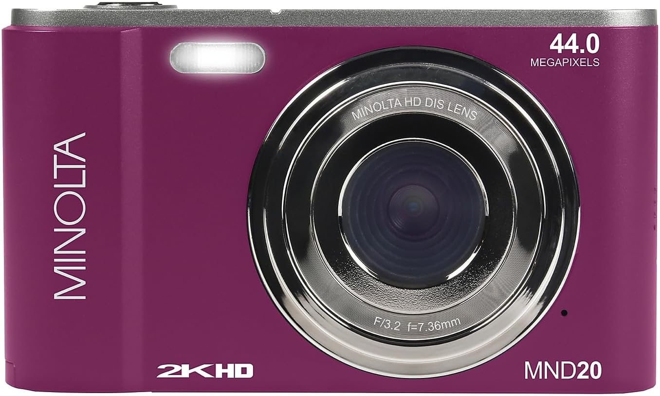 Minolta MND20 16x Digital Zoom 44 MP/2.7K Quad HD Digital Camera (Magenta)