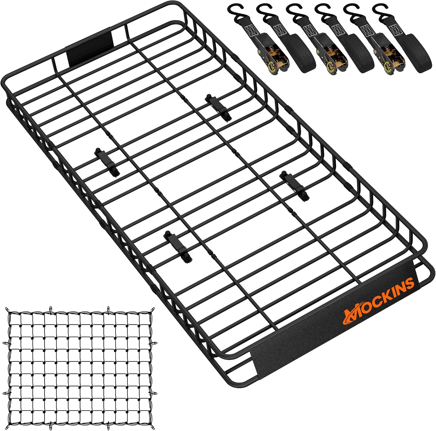 Mockins 84″x39″x6″ XL Extendable Roof Rack Cargo Carrier for Top of Vehicle Storage | 250 Lbs Rooftop Cargo Carrier Basket w/Straps & Net