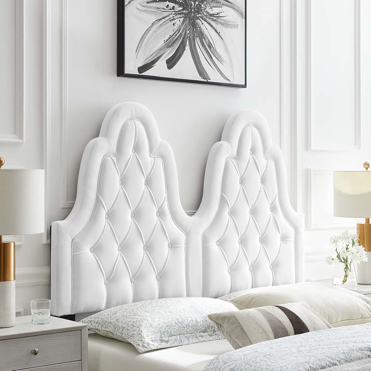 Modway Augustine Tufted Performance Velvet Headboard, King/California King, White