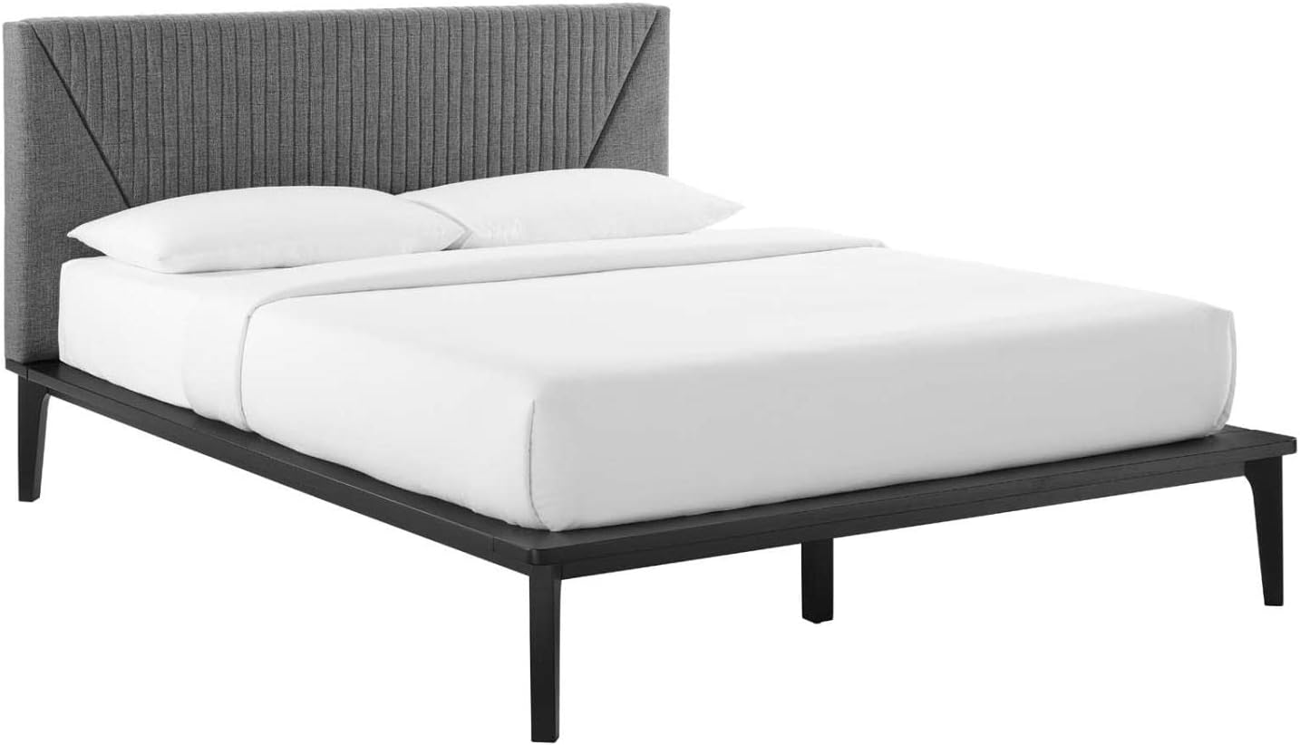 Modway Dakota Upholstered Polyester Fabric Queen Platform Bed in Black/Gray