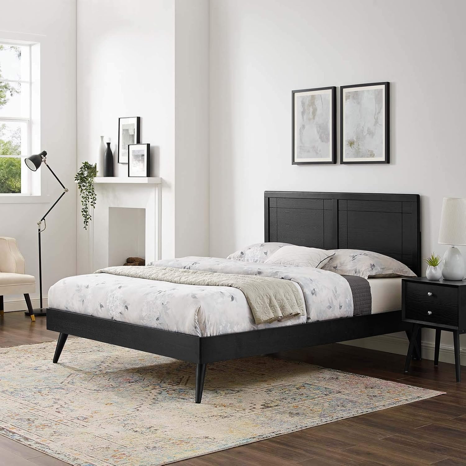 Modway MOD-6629-BLK Marlee King Wood Platform Bed with Splayed Legs, Black