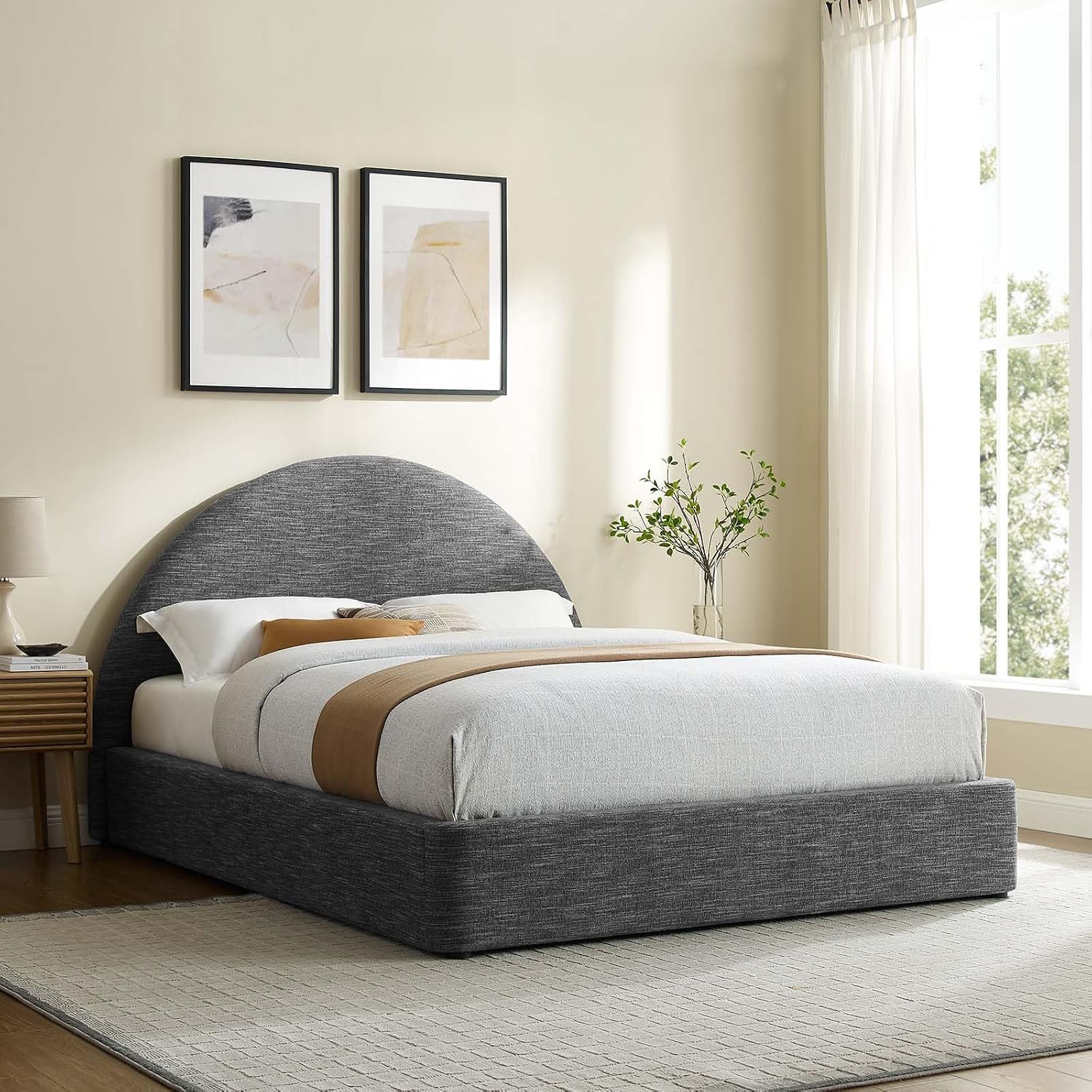 Modway Resort Full Platform Bed – Heathered Weave Slate Fabric Upholstery with Arched Headboard, Soft Cloud Frame, No Box Spring