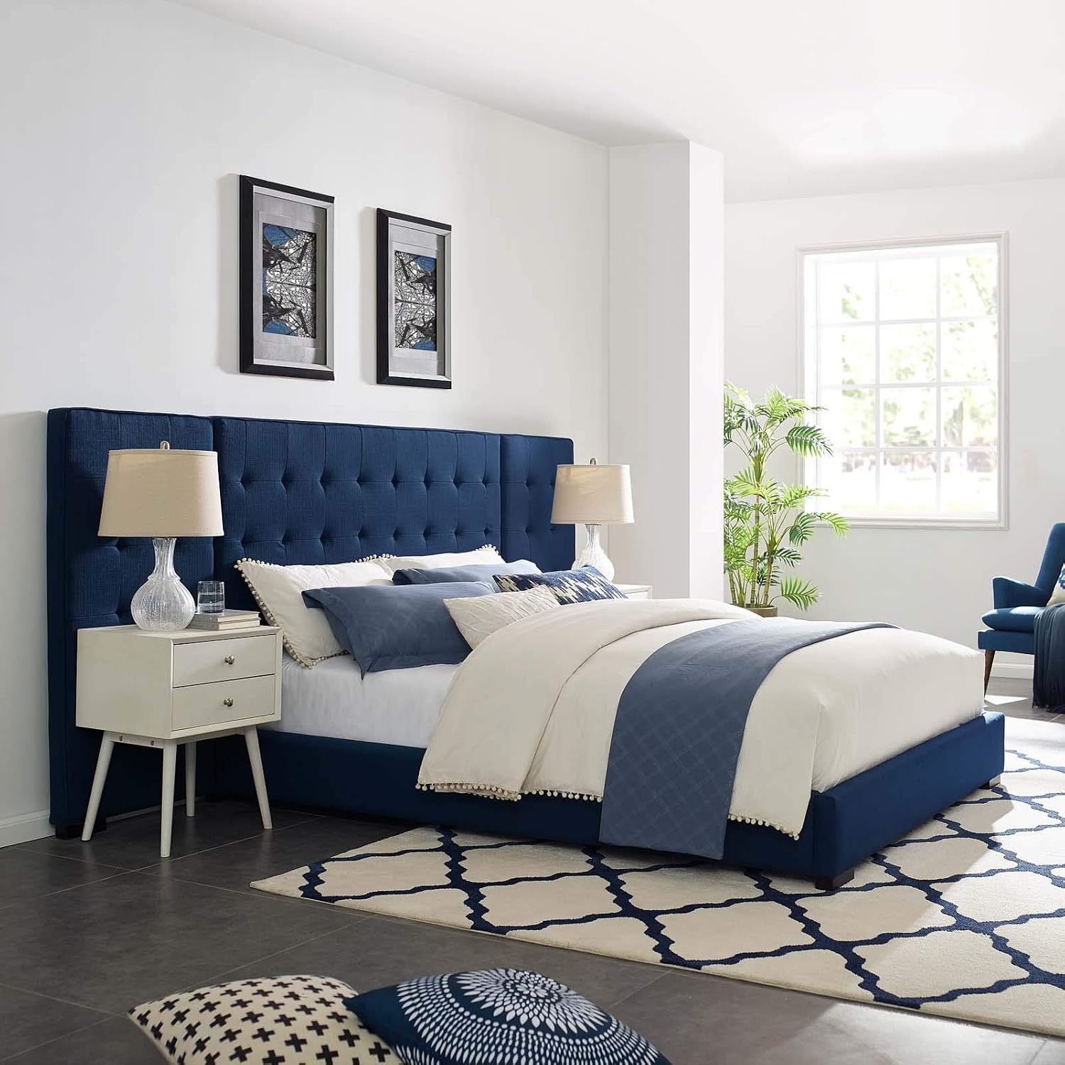 Modway Sierra Tufted Upholstered Fabric Queen Platform Bed Frame With Headboard In Azure