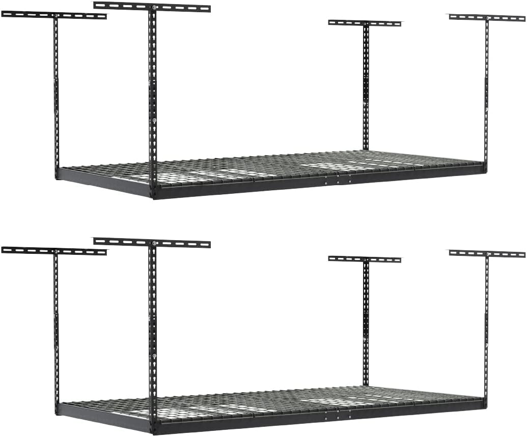 MonsterRax 4×8 Overhead Garage Rack (2-Pack) – Adjustable Ceiling Storage, 12–21” Height, Heavy Duty Hanging Shelf, Grey