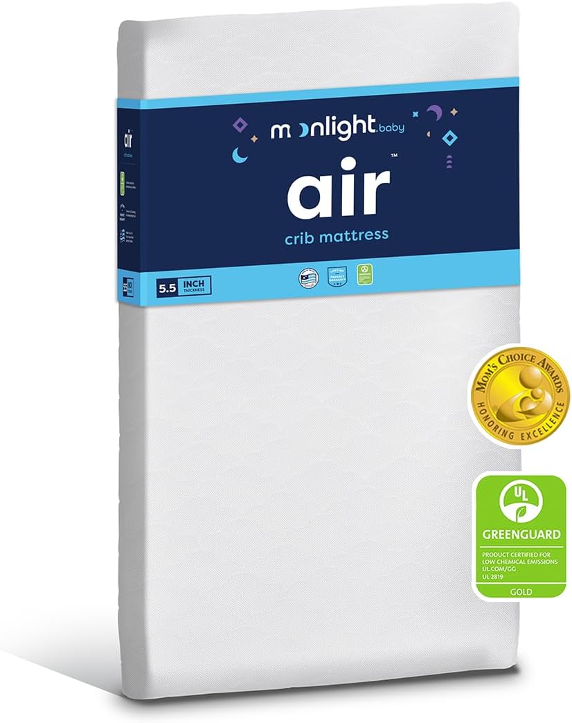 Moonlight Slumber Air Crib Mattress – Washable Dual-Sided Infant & Toddler, Open Core, Foam-Free, Hypoallergenic, 5.5″, Made in USA