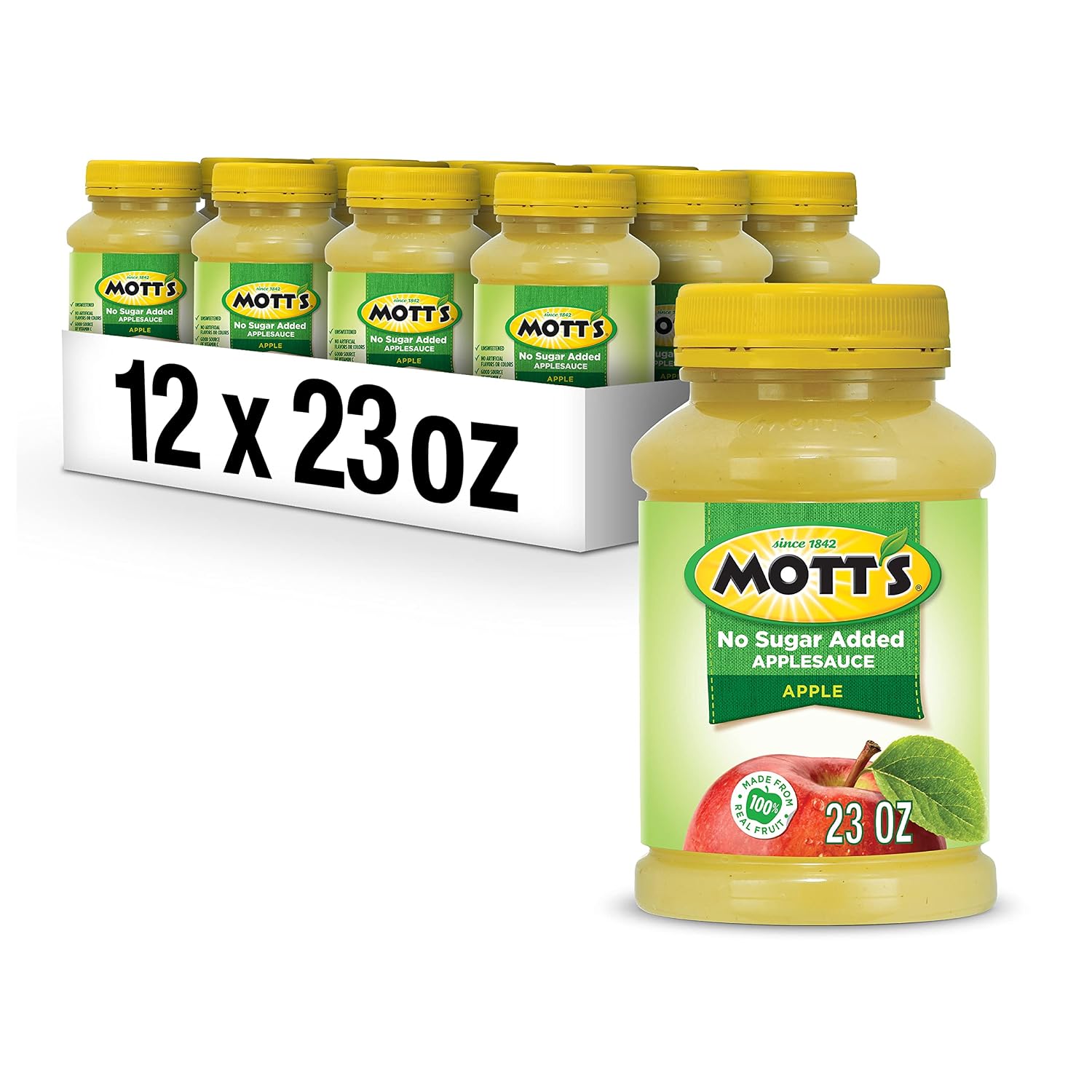 Mott’s No Sugar Added Applesauce, 23 Ounce Jar (Pack of 12)