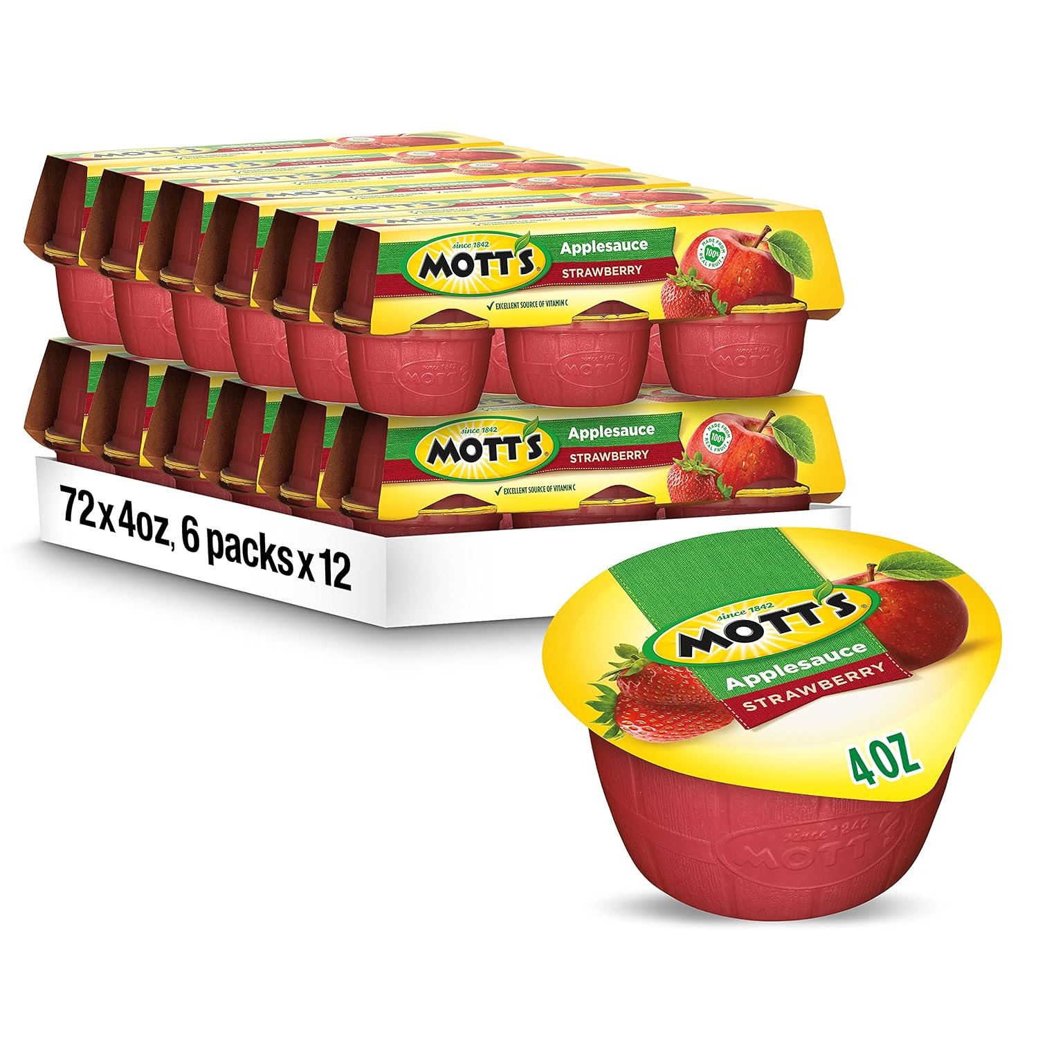 Mott’s Strawberry Applesauce, 4 Ounce Cup, 6 Count (Pack of 12)