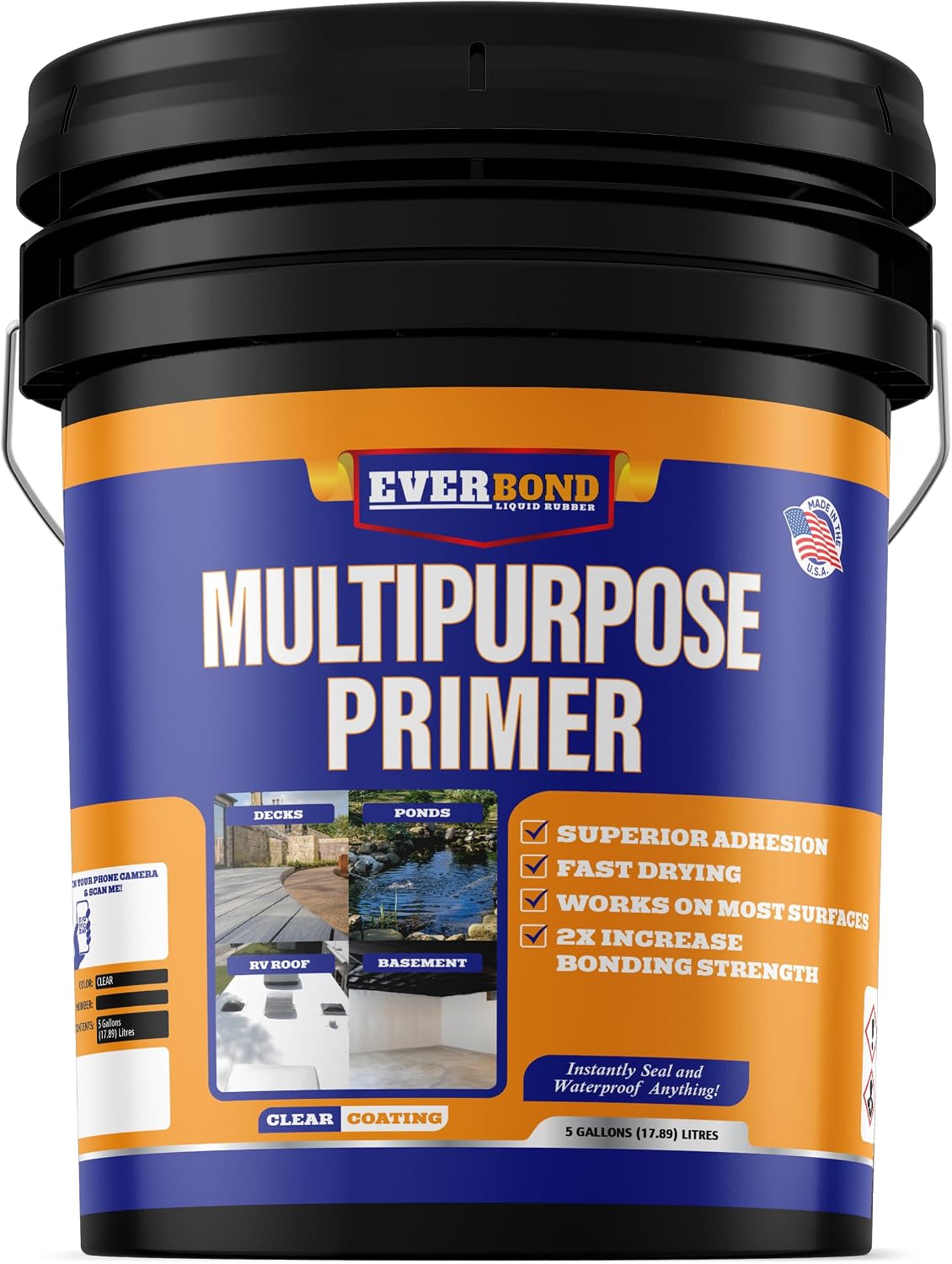 Multipurpose Primer – Primer for Roof Coatings – Use on EPDM Rubber, Wood, Fiberglass, Concrete, and Metal Surfaces – Easy to Apply on RVs, Campers, and Trailers – 4.75 Gallons