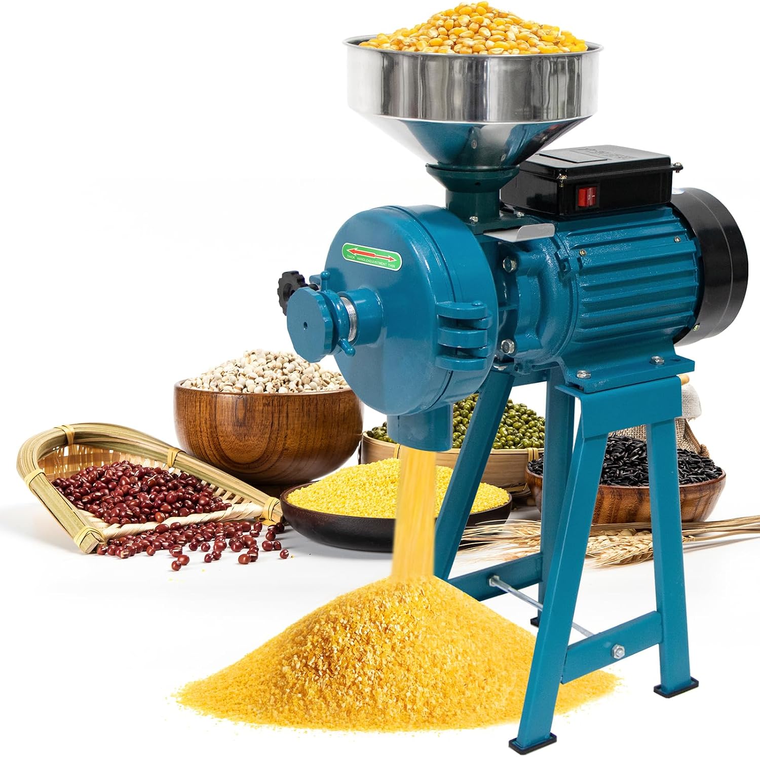 NAIZEA 3000W Wet Dry Grain Grinder, 110V Heavy Duty Electric Corn Wheat Flour Mill, Commercial Grain Machine with Funnel