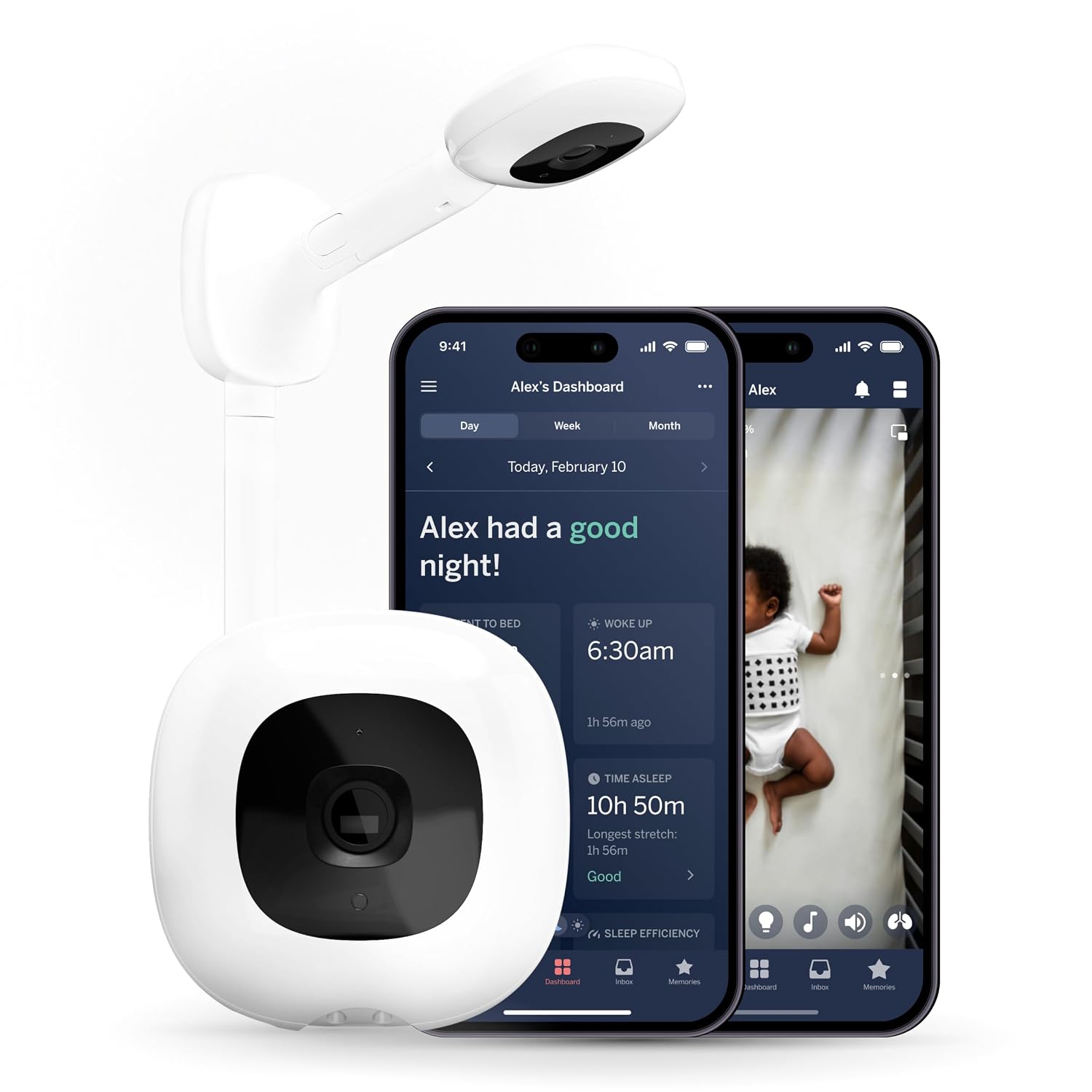 Nanit Pro Smart Baby Monitor & Wall Mount – 1080p WiFi Video, Sleep & Breathing Tracker, 2-Way Audio, Night Vision + Band, White