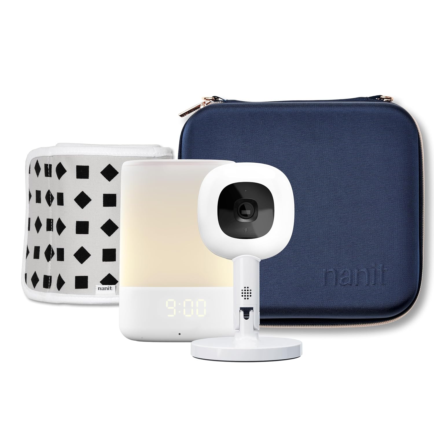 Nanit Travel Light Bundle Pro Camera with Portable Flex Stand, Sound & Light Audio Monitor, Baby Night Light, Travel Case – Blue Oxford