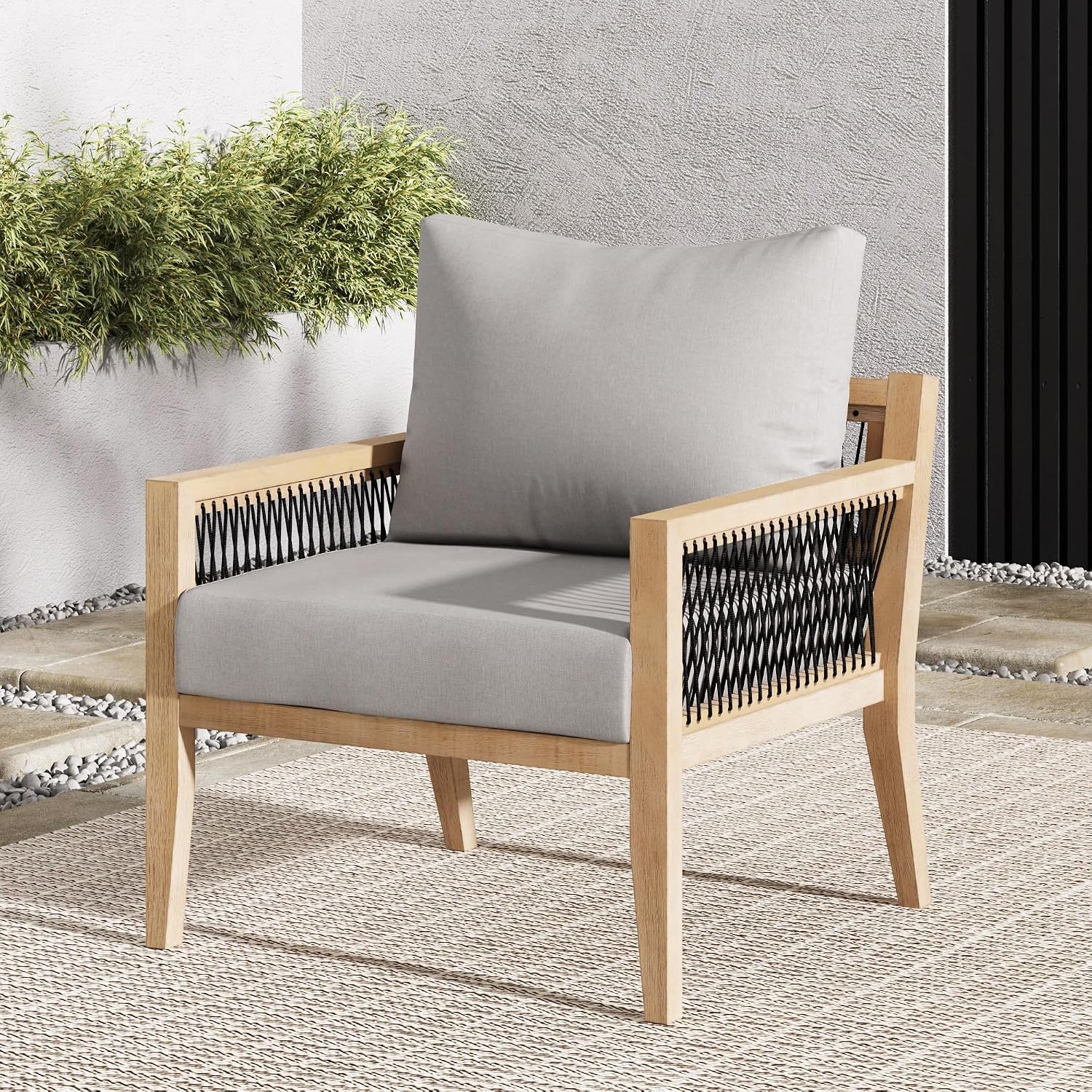 Nathan James Freya Bohemian Wooden Armchair, Outdoor Patio Chair, Solid Acacia Wood Frame, Gray/Natural Brown
