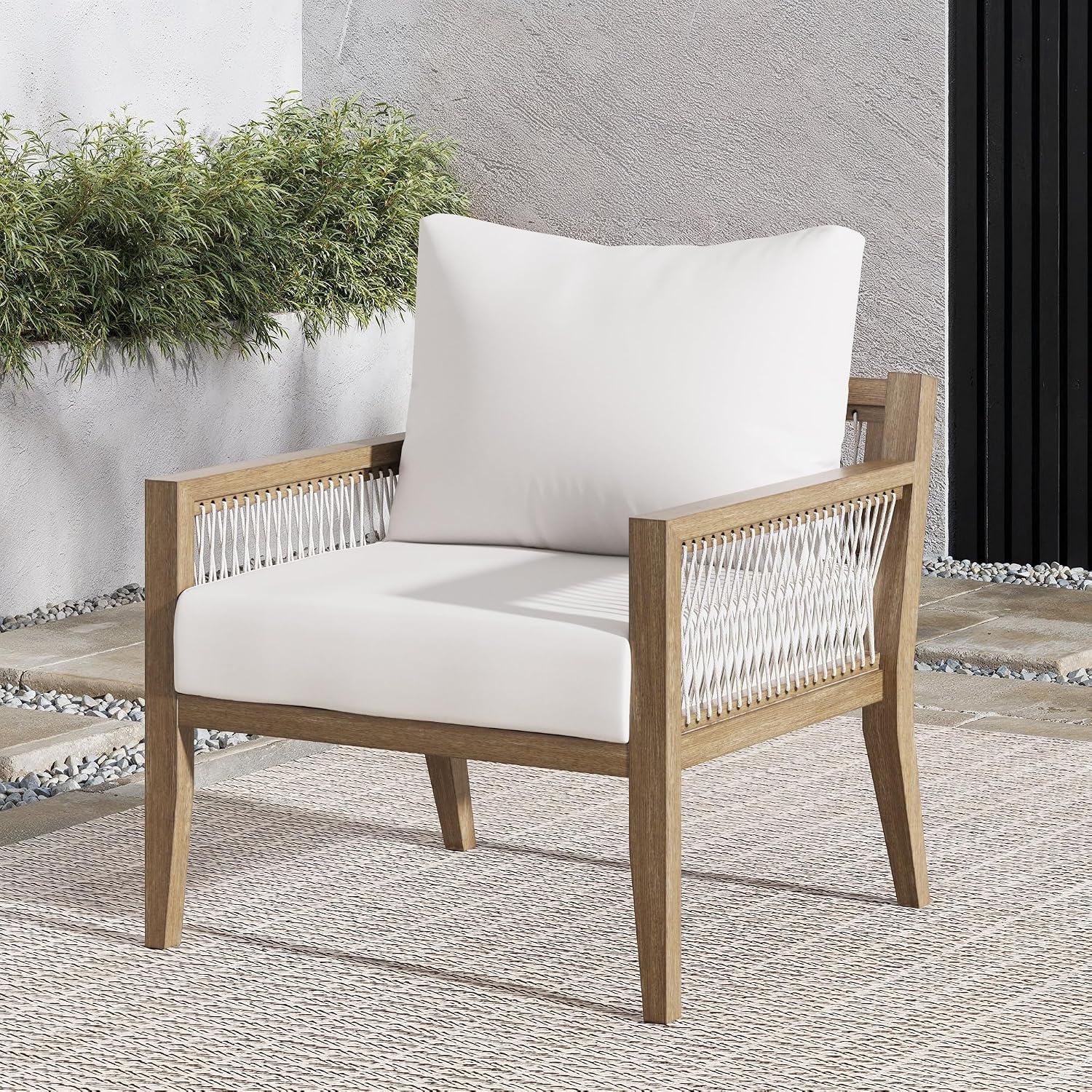 Nathan James Freya Bohemian Wooden Armchair, Outdoor Patio Chair, Solid Acacia Wood Frame, White/Light Brown
