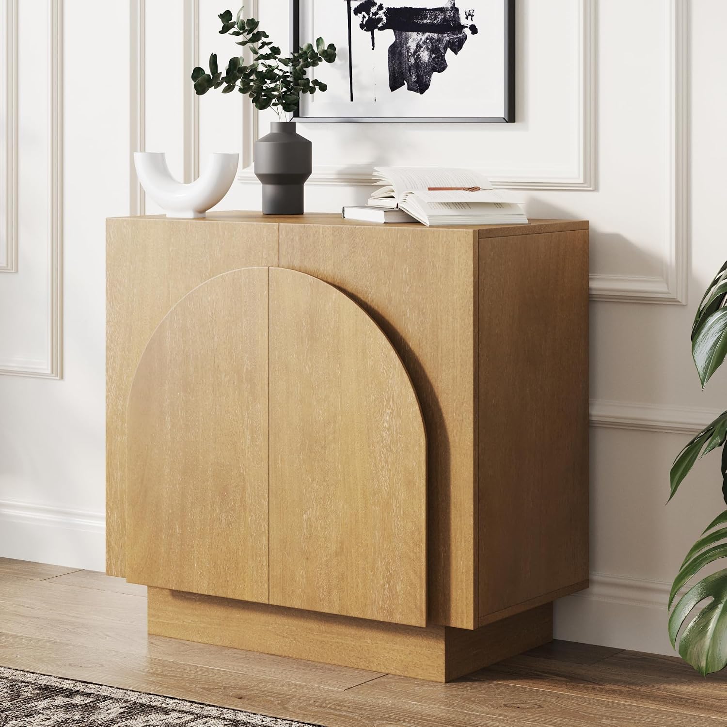 Nathan James Iris Mid-Century Modern Sideboard – Wood Storage Accent Cabinet with Arched Doors & Adjustable Shelves for Kitchen or Living Room