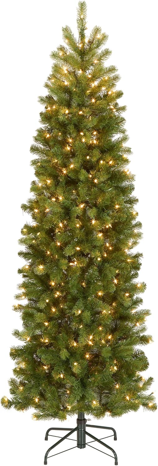 National Tree Company 6.5 ft Pre-Lit Downswept Douglas Fir Slim Artificial Christmas Tree, 300 Clear Lights, 640 Tips, Includes Stand, Green