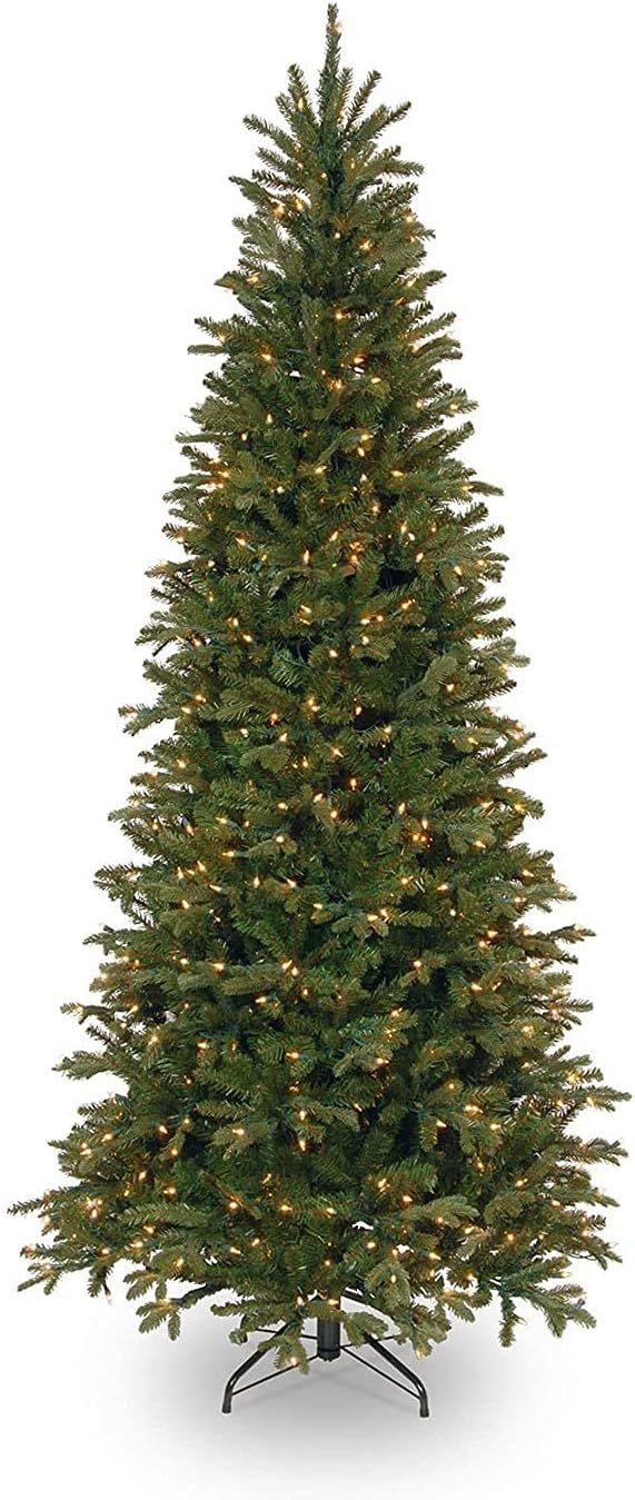 National Tree Company 7.5 ft Pre-Lit Tiffany Fir Slim Artificial Christmas Tree, 600 Clear Lights, 1,878 Tips, Includes Stand, Green